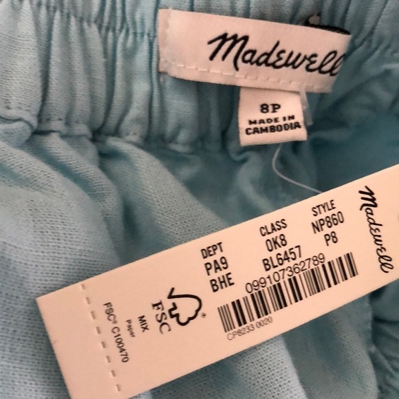 Madewell Pants Petite Pull-On Straight Crop Linen Blend Blue Heron NWT Size 8P - Picture 8 of 12